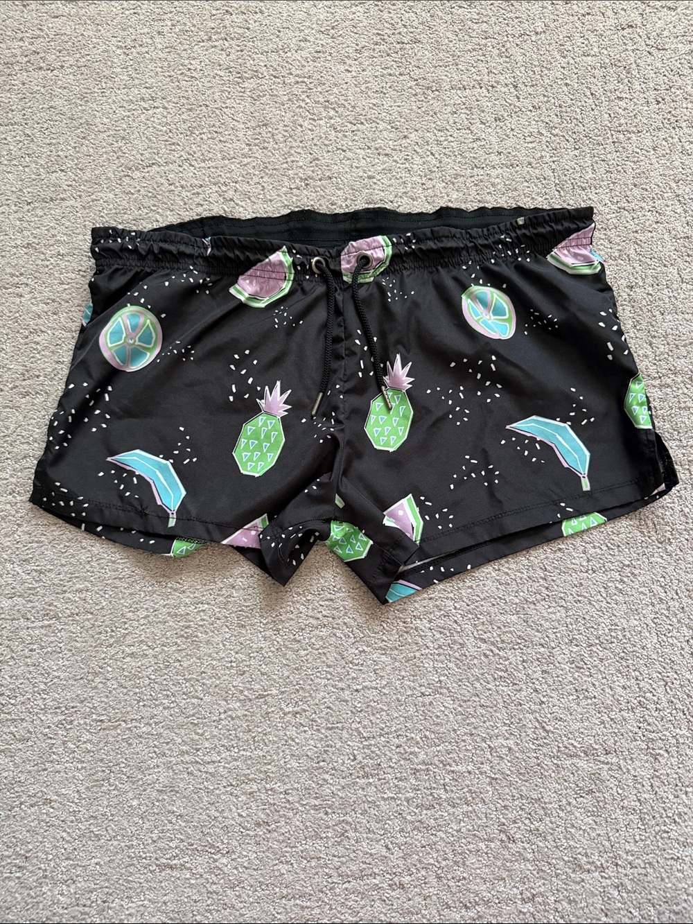 ASOS Black Pineapple & Fruit Print Swim Trunks - Large